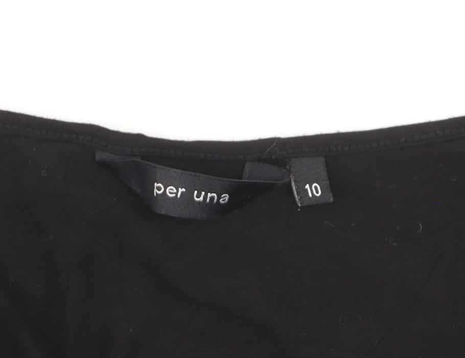 Marks and Spencer Per Una Black Beaded V-Neck Long Sleeve Tunic Blouse Size 10