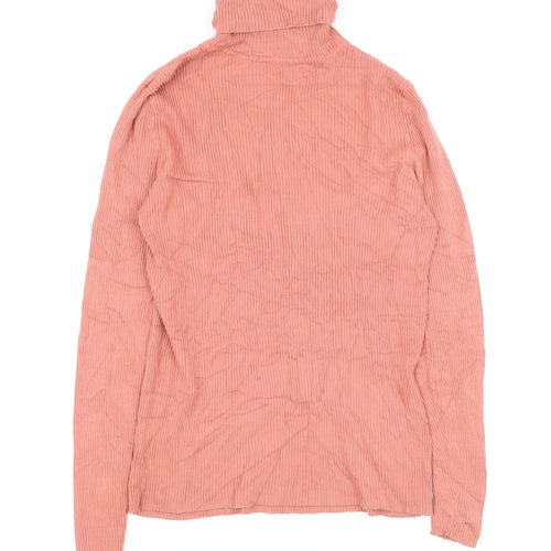 Marks and Spencer Women’s Pink Roll Neck Ribbed Cotton Jumper Size 10