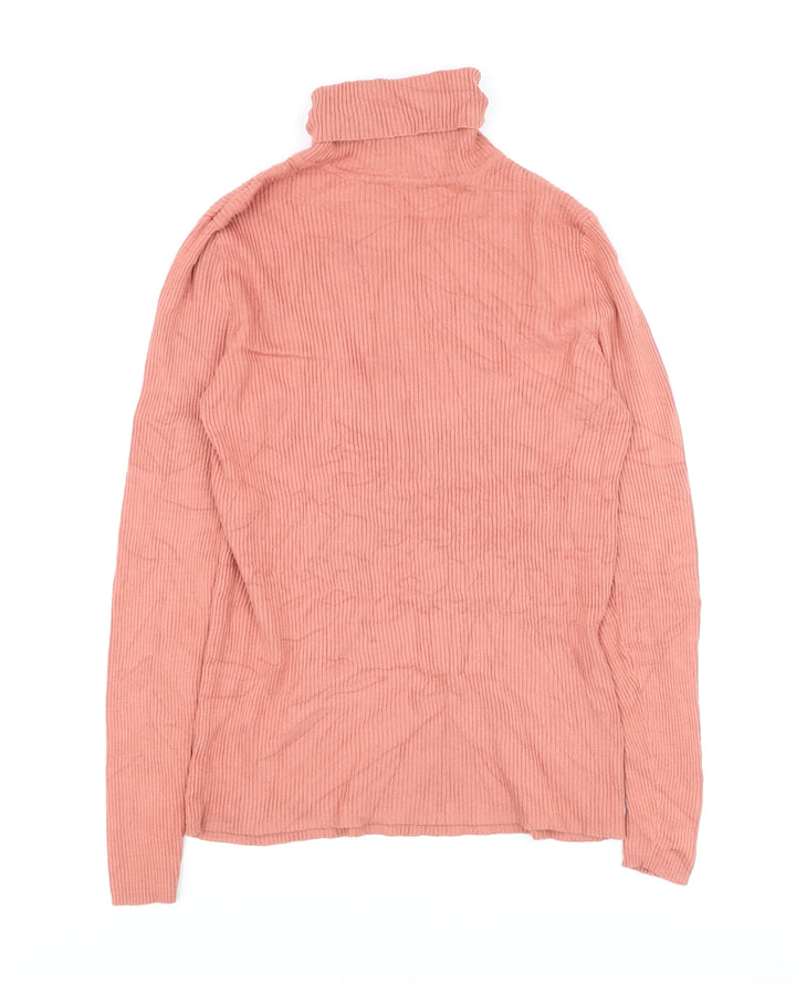 Marks and Spencer Women’s Pink Roll Neck Ribbed Cotton Jumper Size 10