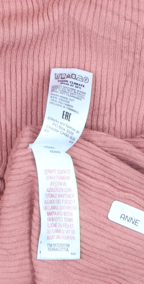 Marks and Spencer Women’s Pink Roll Neck Ribbed Cotton Jumper Size 10