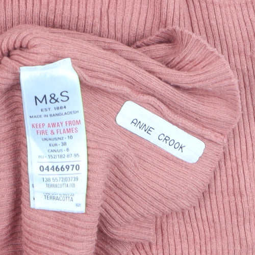Marks and Spencer Women’s Pink Roll Neck Ribbed Cotton Jumper Size 10