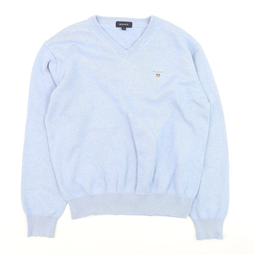 GANT Men’s Blue Cotton V-Neck Pullover Jumper M