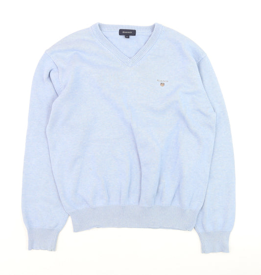 GANT Men’s Blue Cotton V-Neck Pullover Jumper M