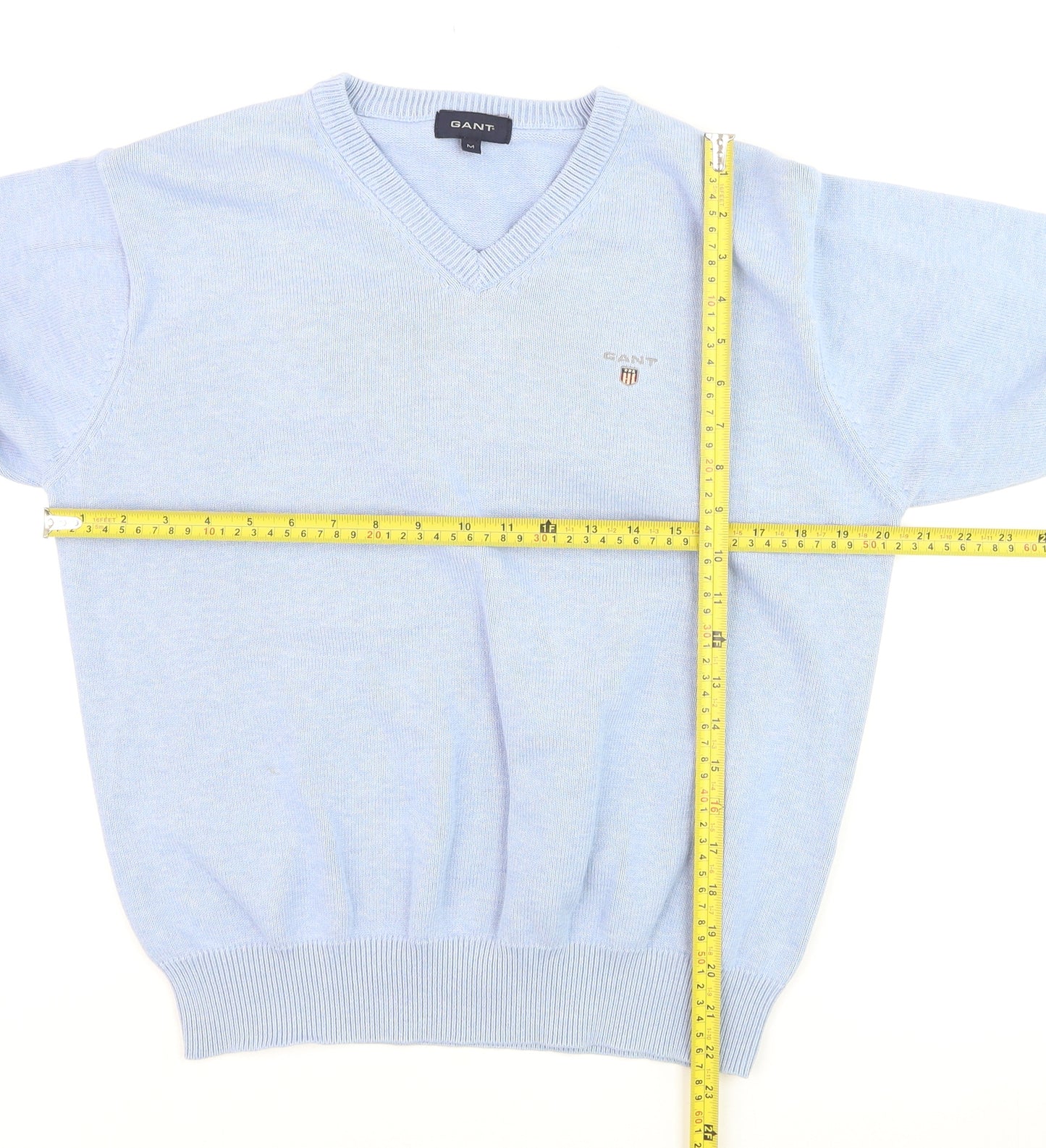 GANT Men’s Blue Cotton V-Neck Pullover Jumper M