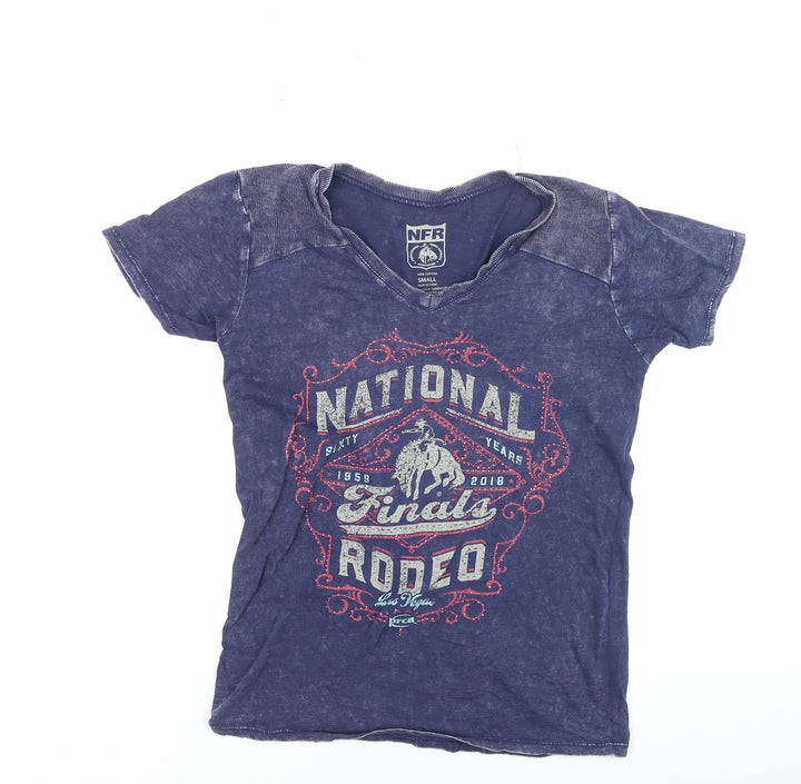 NFR Womens Blue Rodeo Graphic T-Shirt Small 100% Cotton Casual