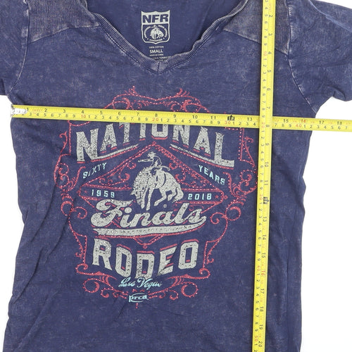 NFR Womens Blue Rodeo Graphic T-Shirt Small 100% Cotton Casual