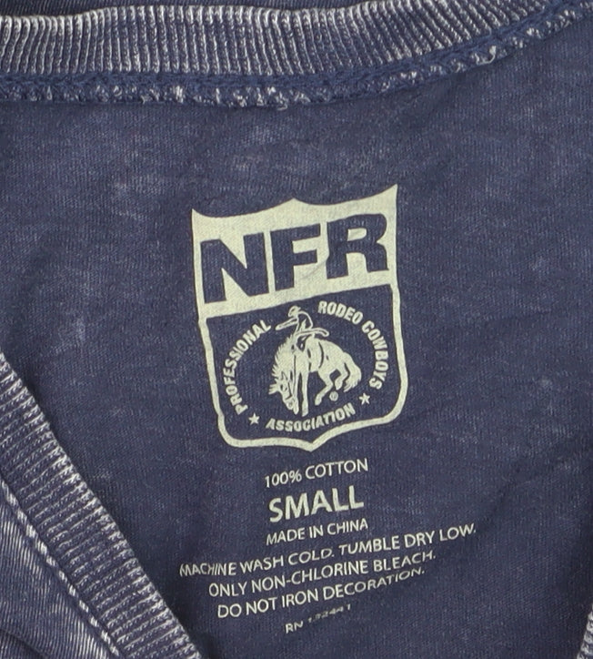 NFR Womens Blue Rodeo Graphic T-Shirt Small 100% Cotton Casual