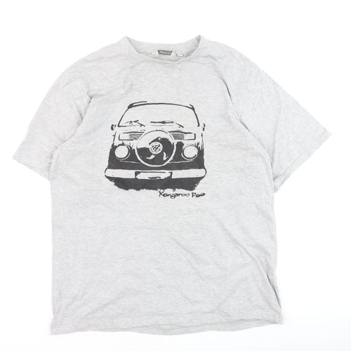 Kangaroo Poo Men's Grey Graphic Car T-Shirt Size L Cotton Blend