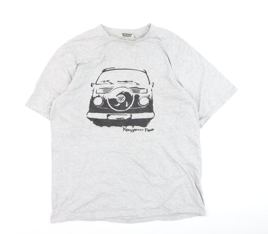 Kangaroo Poo Men's Grey Graphic Car T-Shirt Size L Cotton Blend