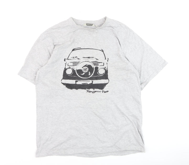 Kangaroo Poo Men's Grey Graphic Car T-Shirt Size L Cotton Blend
