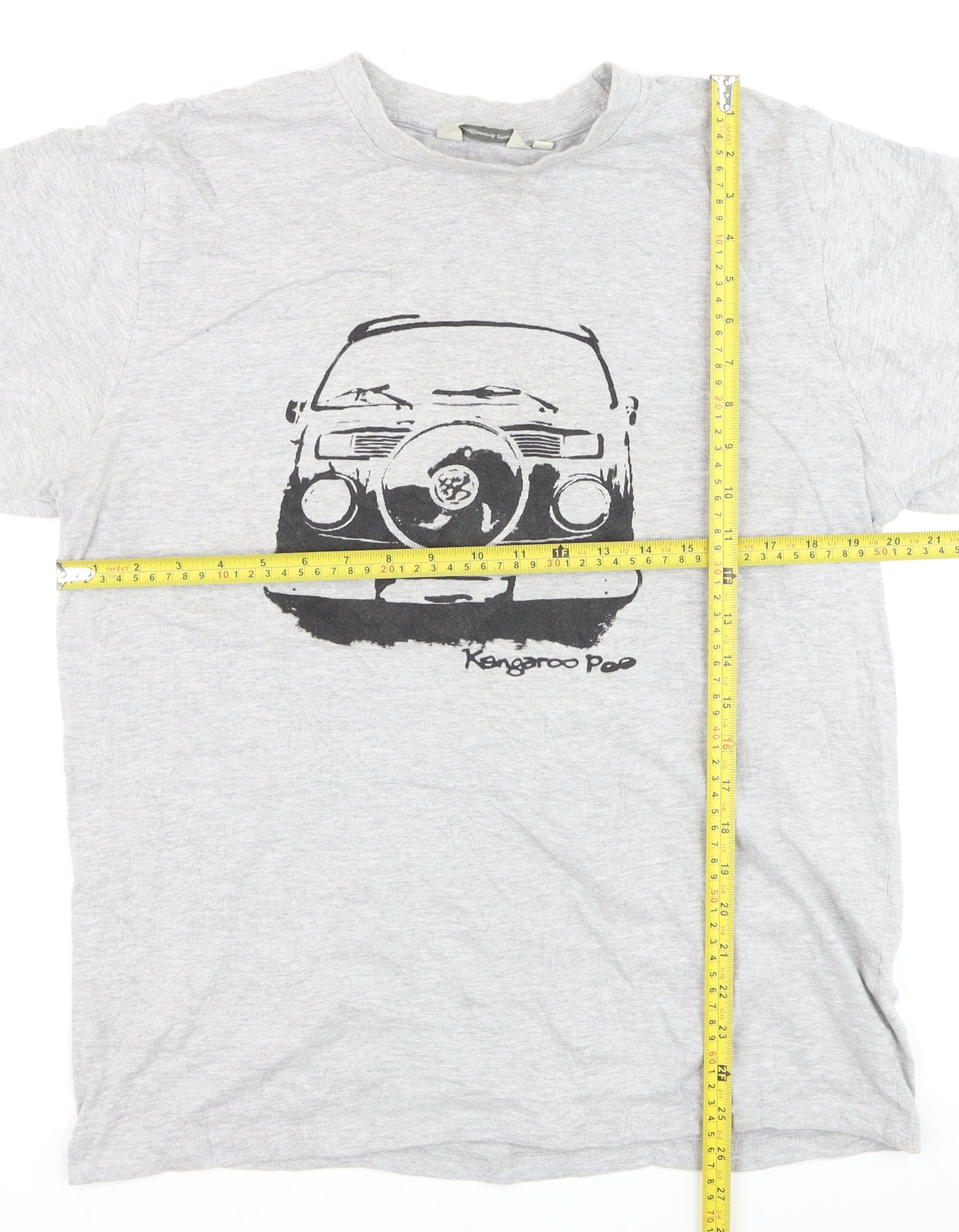 Kangaroo Poo Men's Grey Graphic Car T-Shirt Size L Cotton Blend