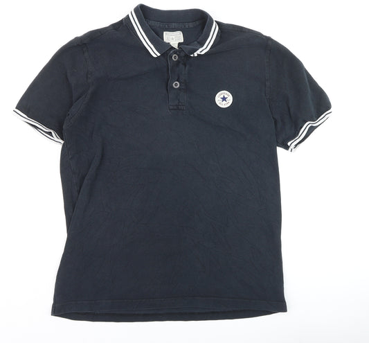 Converse All Star Men's Black Cotton Polo Shirt M Short Sleeve