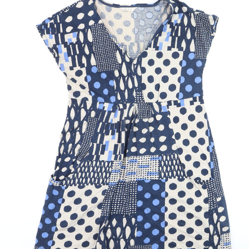White Stuff Women’s Blue A-Line Jersey V-Neck Dress Size 12