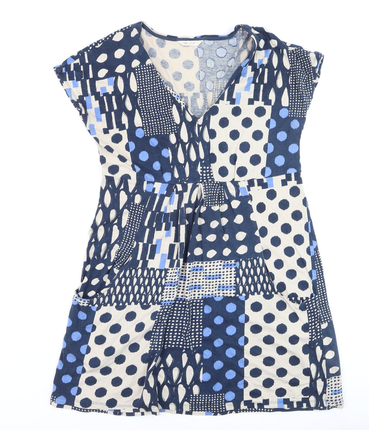 White Stuff Women’s Blue A-Line Jersey V-Neck Dress Size 12