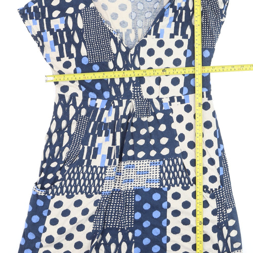 White Stuff Women’s Blue A-Line Jersey V-Neck Dress Size 12