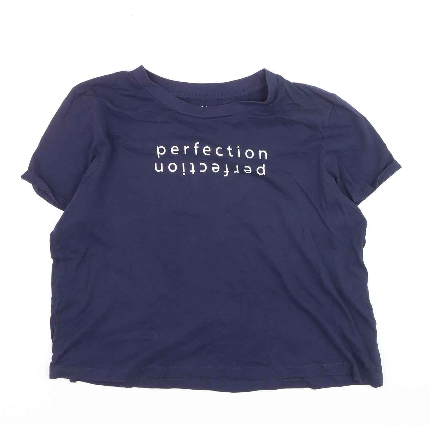 Primark Women's Blue Printed T-Shirt Size 12/14 Short Sleeve Casual Top