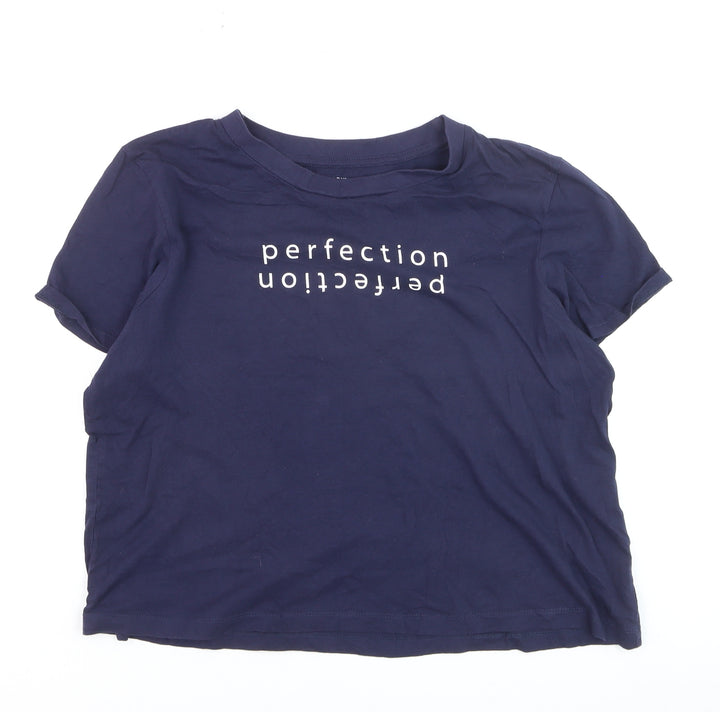 Primark Women's Blue Printed T-Shirt Size 12/14 Short Sleeve Casual Top