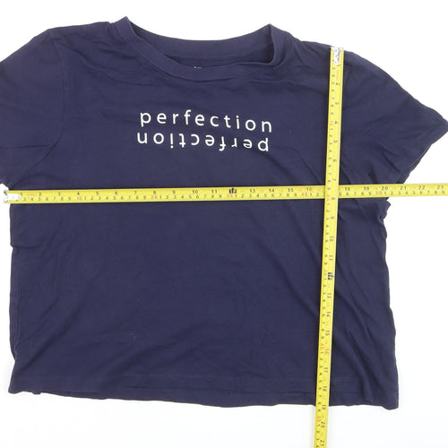 Primark Women's Blue Printed T-Shirt Size 12/14 Short Sleeve Casual Top