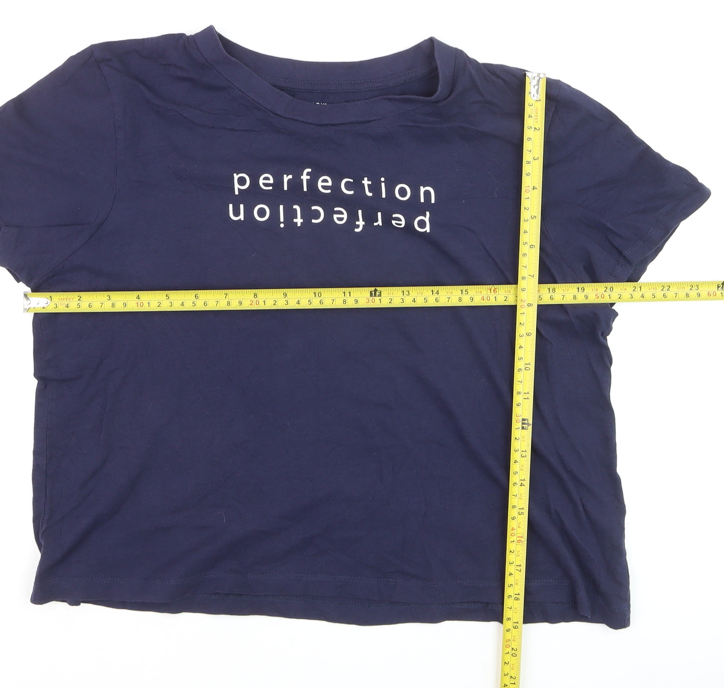 Primark Women's Blue Printed T-Shirt Size 12/14 Short Sleeve Casual Top