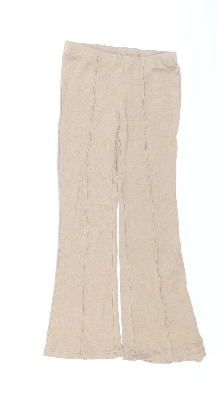 H&M Girls Beige Flared Jersey Trousers Size 9-10 Years Cotton Blend