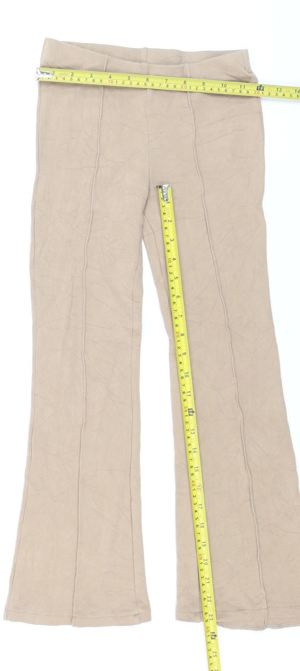 H&M Girls Beige Flared Jersey Trousers Size 9-10 Years Cotton Blend