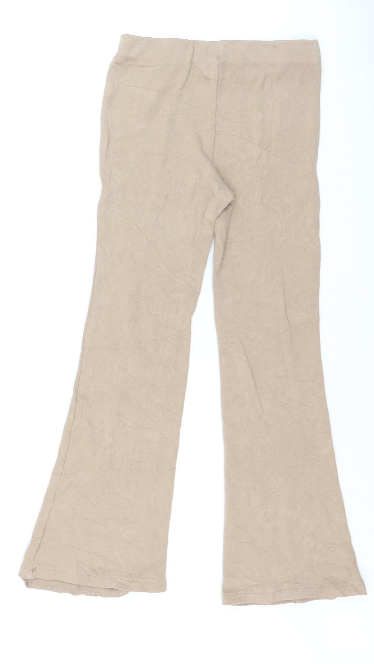 H&M Girls Beige Flared Jersey Trousers Size 9-10 Years Cotton Blend