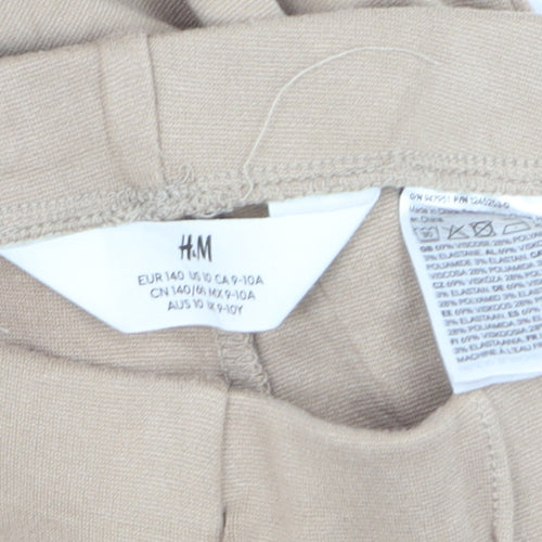 H&M Girls Beige Flared Jersey Trousers Size 9-10 Years Cotton Blend