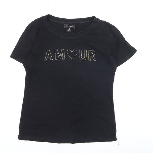 QED London Womens Black Beaded AMOUR Short Sleeve Cotton T-Shirt M