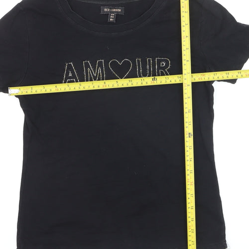 QED London Womens Black Beaded AMOUR Short Sleeve Cotton T-Shirt M
