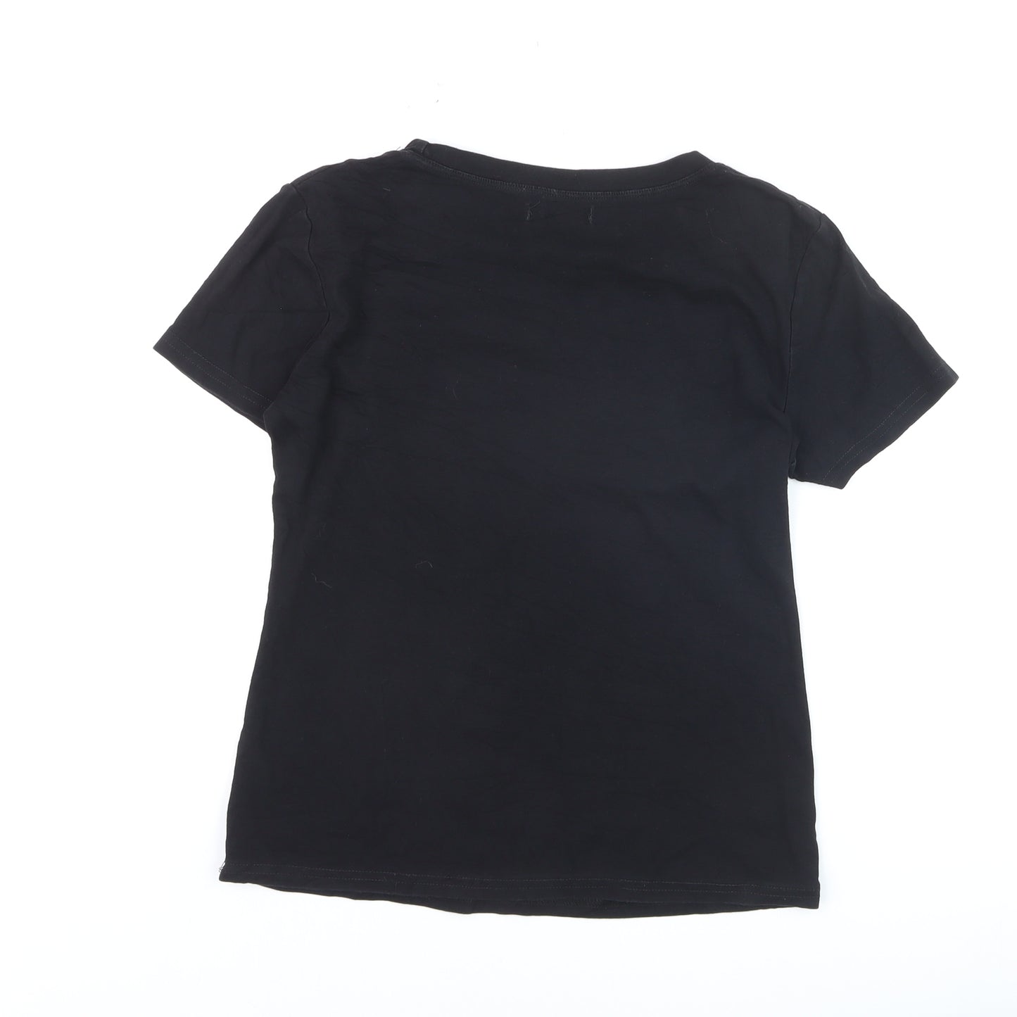 QED London Womens Black Beaded AMOUR Short Sleeve Cotton T-Shirt M
