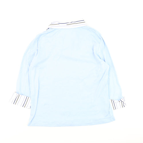 Damart Women Blue Striped Collar Cotton 3/4 Sleeve Button-Up Top Size 14/16