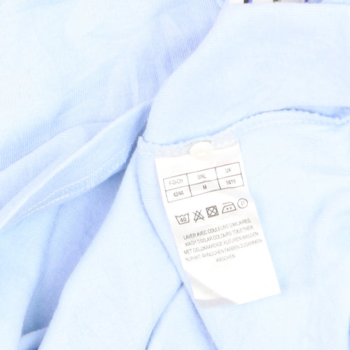 Damart Women Blue Striped Collar Cotton 3/4 Sleeve Button-Up Top Size 14/16