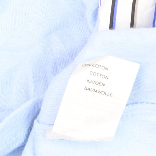 Damart Women Blue Striped Collar Cotton 3/4 Sleeve Button-Up Top Size 14/16