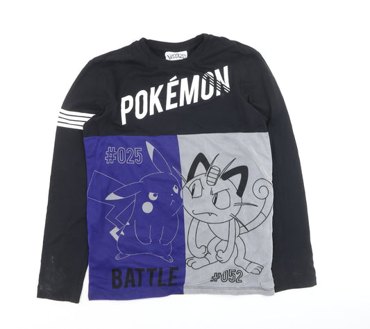 George Pokémon Boys Black Blue Long Sleeve T-Shirt 13-14 Years Pikachu Meowth