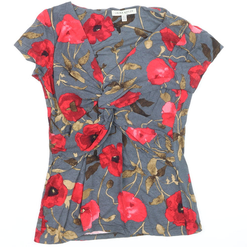 Laura Ashley Women's Floral Wrap T-Shirt Grey Red Size 10