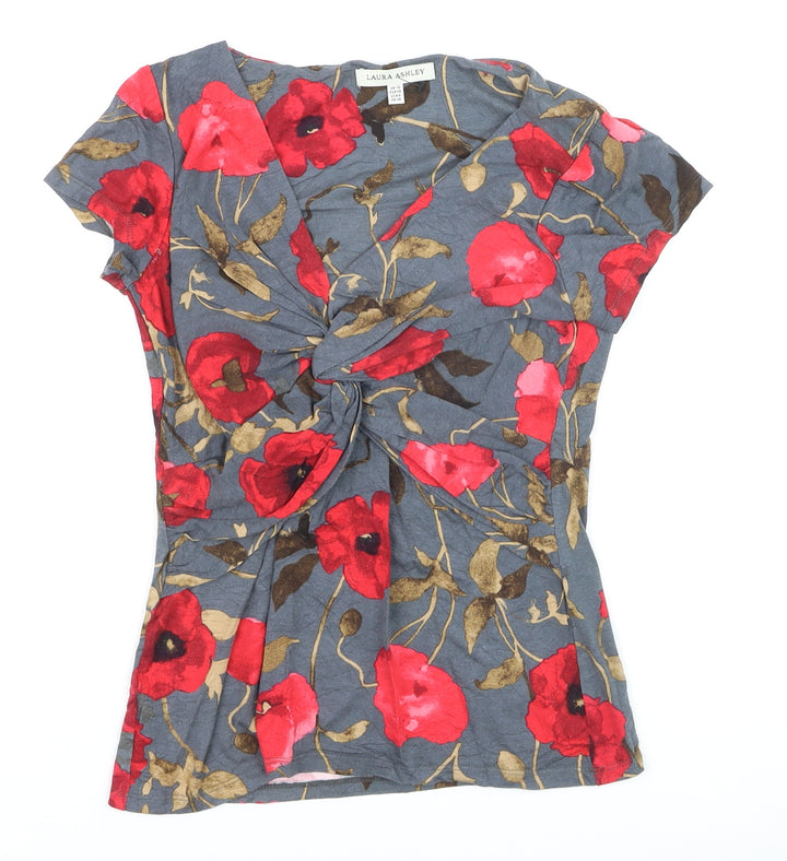 Laura Ashley Women's Floral Wrap T-Shirt Grey Red Size 10