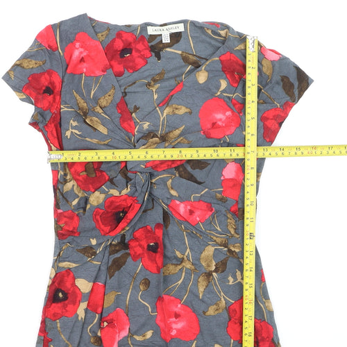 Laura Ashley Women's Floral Wrap T-Shirt Grey Red Size 10