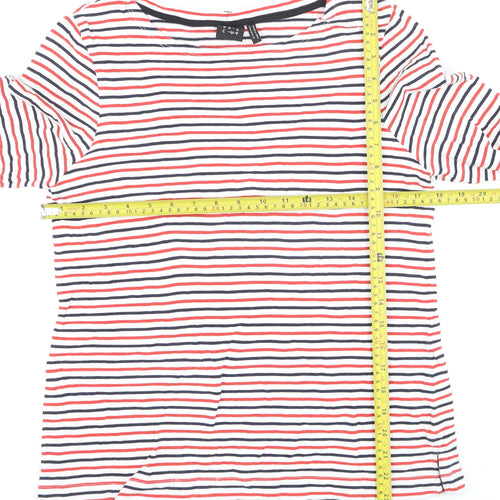 Editor's Cut Women's Multicoloured Striped 3/4 Sleeve Cotton T-Shirt Size 12