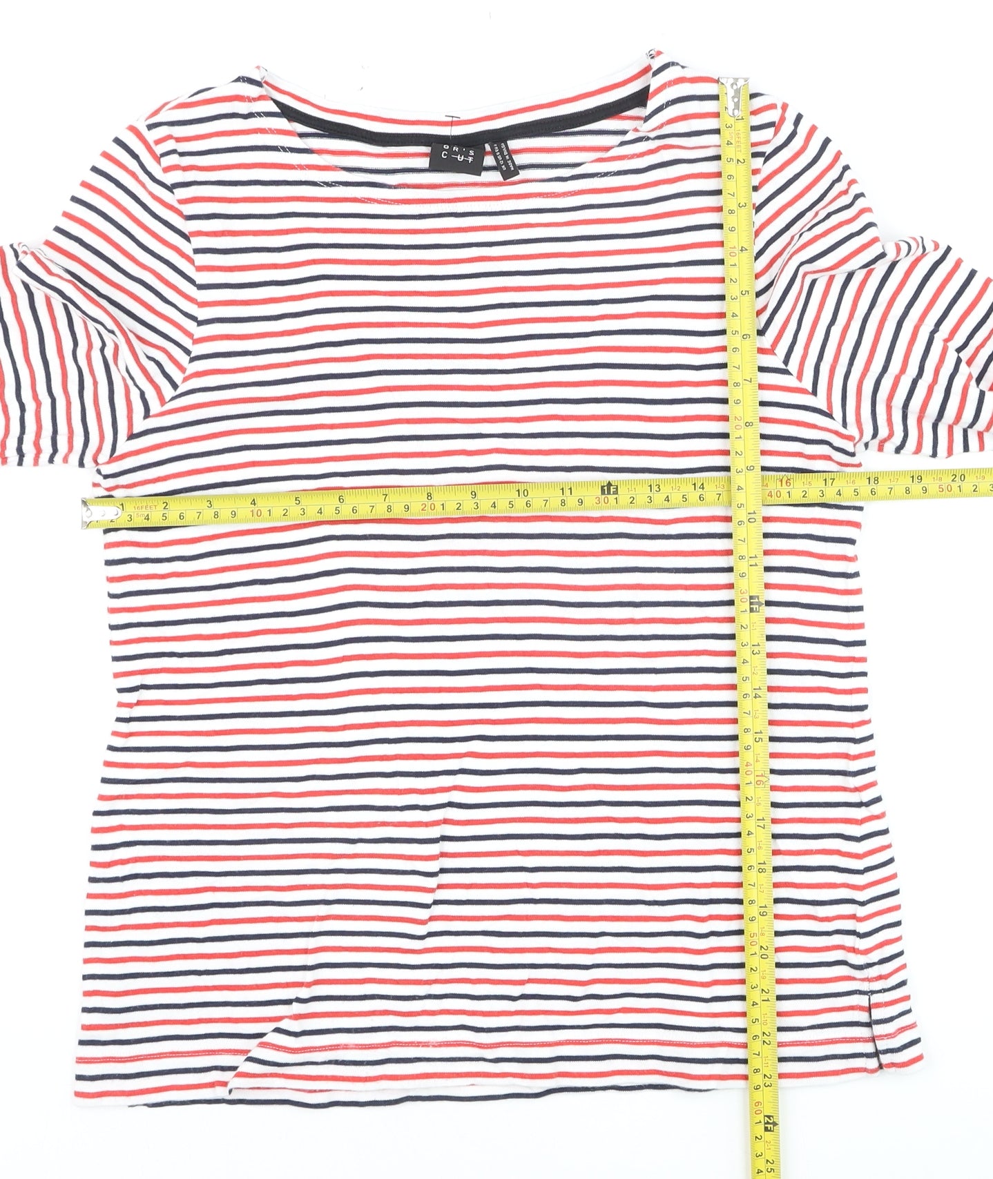 Editor's Cut Women's Multicoloured Striped 3/4 Sleeve Cotton T-Shirt Size 12