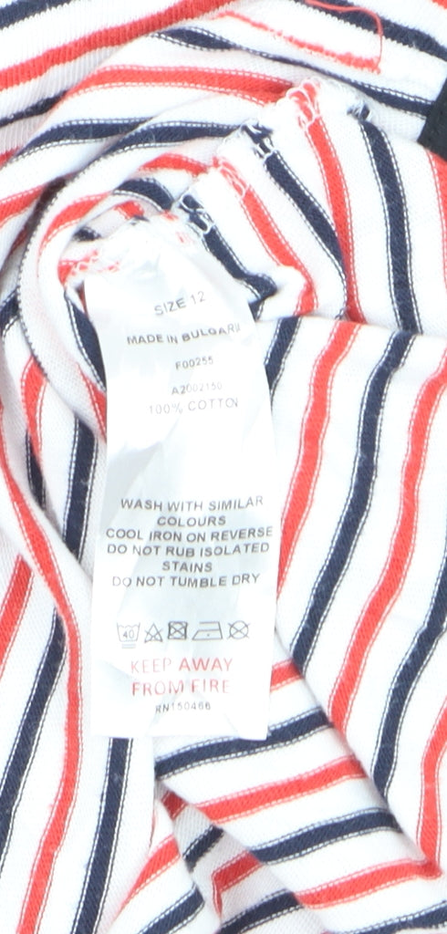 Editor's Cut Women's Multicoloured Striped 3/4 Sleeve Cotton T-Shirt Size 12