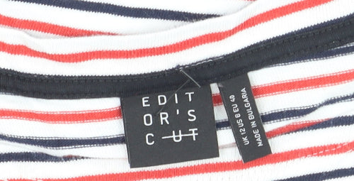 Editor's Cut Women's Multicoloured Striped 3/4 Sleeve Cotton T-Shirt Size 12
