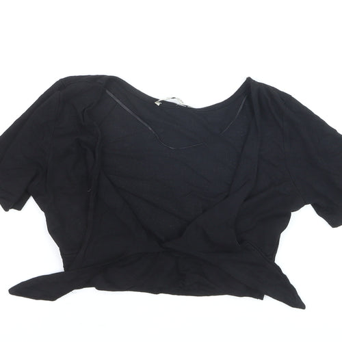 Pull&Bear Women’s Black Wrap Blouse Medium Short Sleeve Jersey Top
