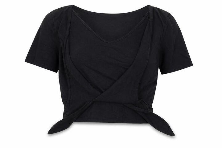 Pull&Bear Women’s Black Wrap Blouse Medium Short Sleeve Jersey Top