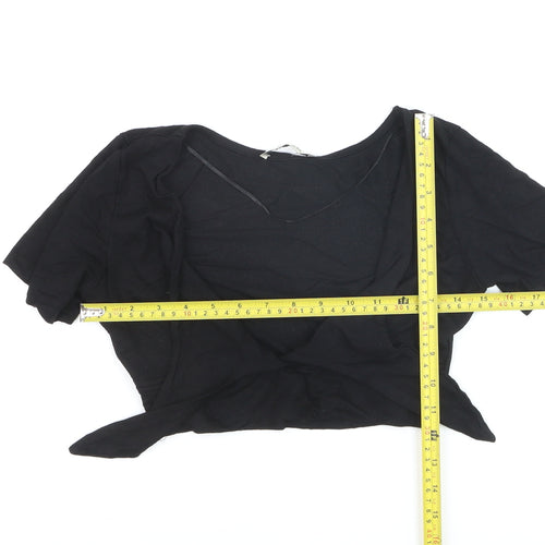 Pull&Bear Women’s Black Wrap Blouse Medium Short Sleeve Jersey Top