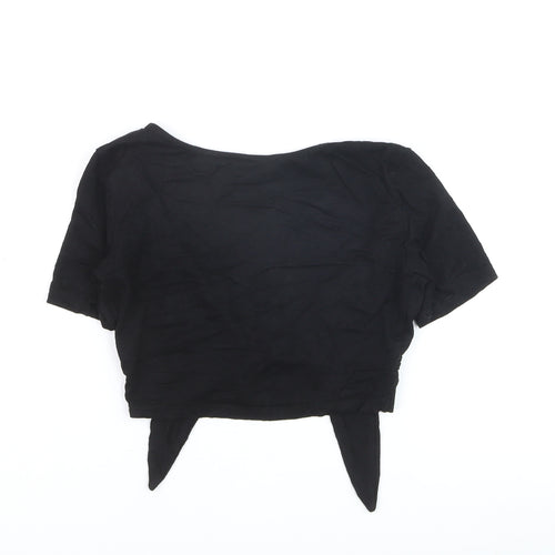 Pull&Bear Women’s Black Wrap Blouse Medium Short Sleeve Jersey Top