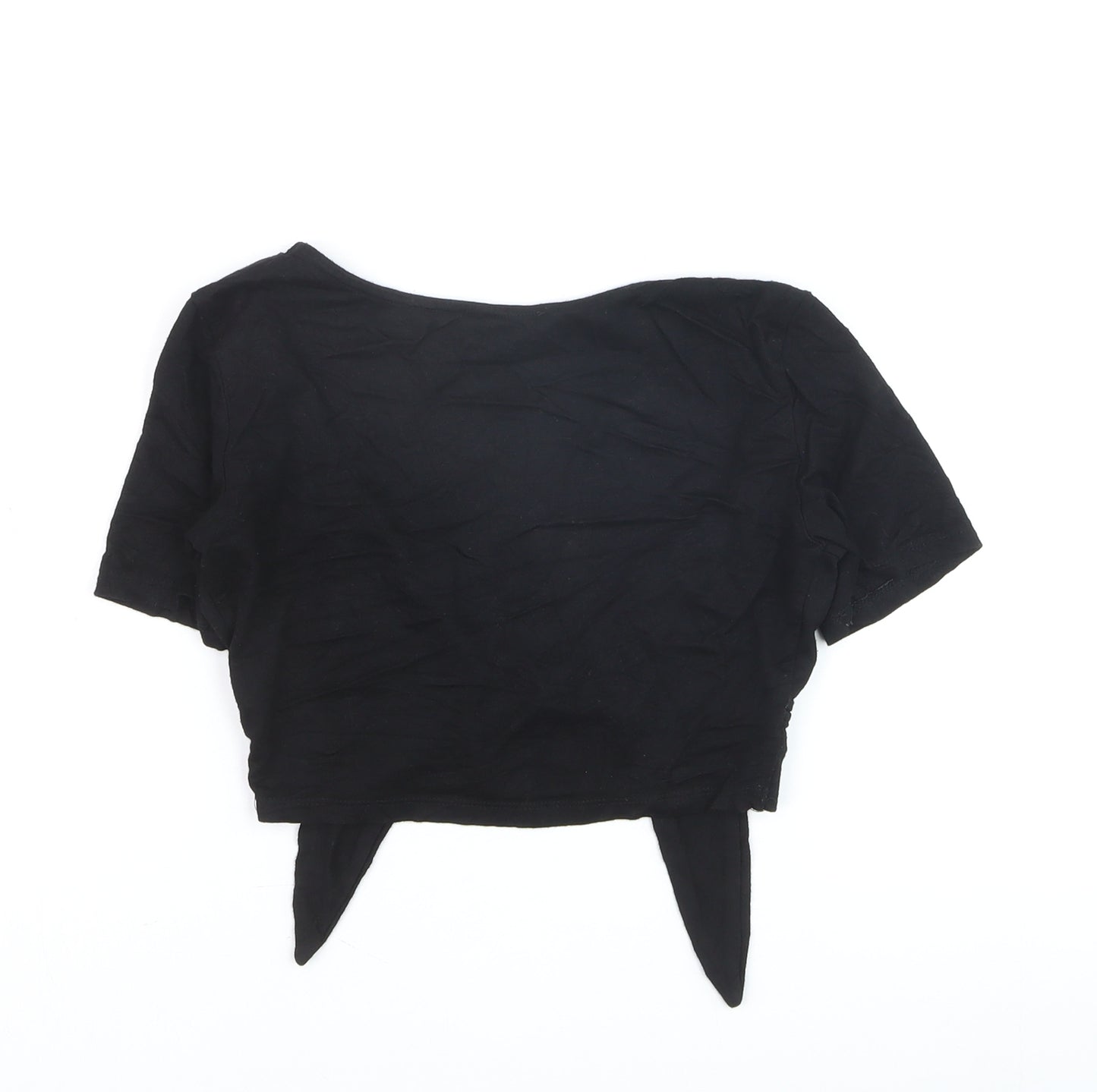 Pull&Bear Women’s Black Wrap Blouse Medium Short Sleeve Jersey Top