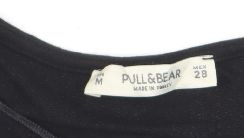 Pull&Bear Women’s Black Wrap Blouse Medium Short Sleeve Jersey Top