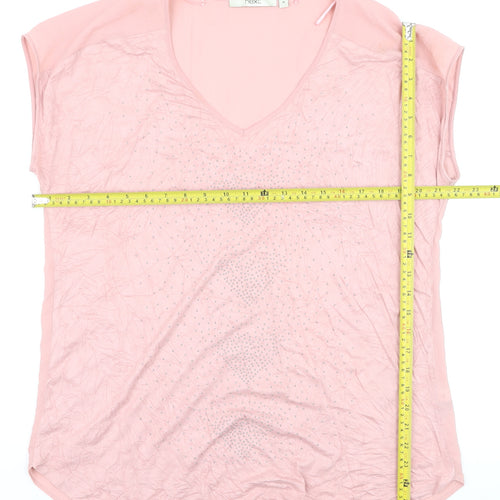 Next Women Pink Beaded Chiffon Blouse Size 16 V-Neck Short Sleeve