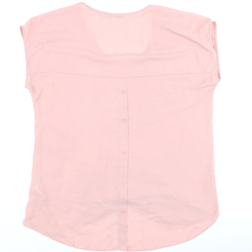 Next Women Pink Beaded Chiffon Blouse Size 16 V-Neck Short Sleeve