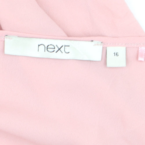 Next Women Pink Beaded Chiffon Blouse Size 16 V-Neck Short Sleeve